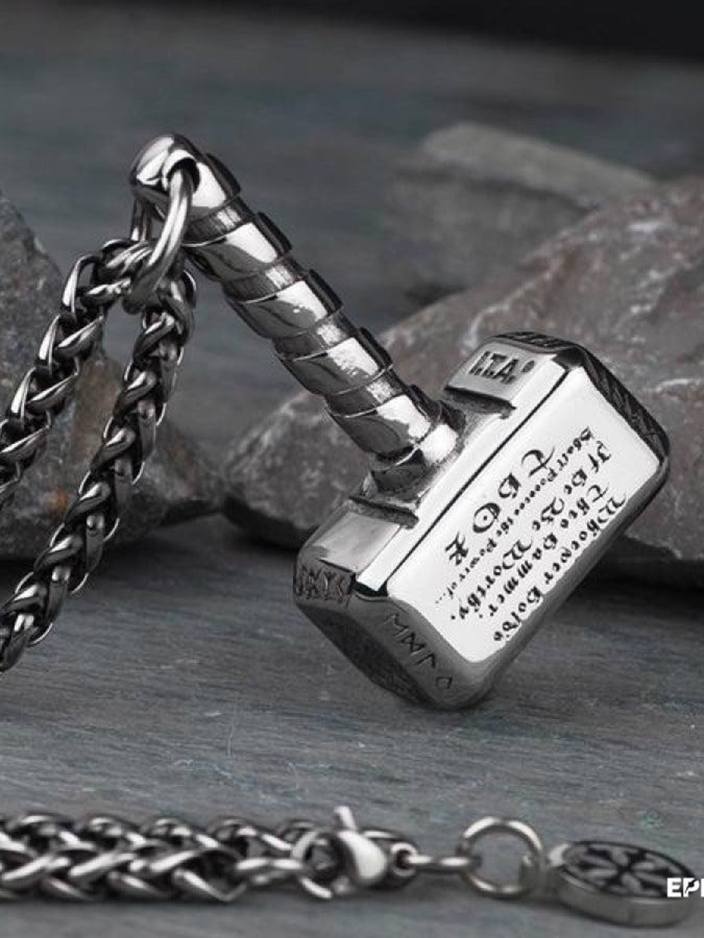 Stainless Steel Thor Hammer Pendant Necklace - Silver